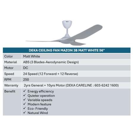 DEKA CEILING FAN MAZON 3B MATT WHITE 56"