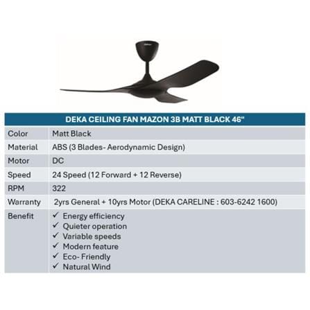 DEKA CEILING FAN MAZON 3B MATT BLACK 46"