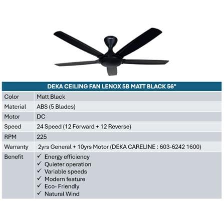 DEKA CEILING FAN LENOX 5B MATT BLACK 56"