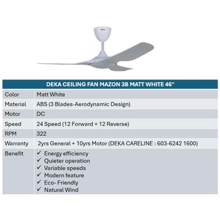 DEKA CEILING FAN MAZON 3B MATT WHITE 46"