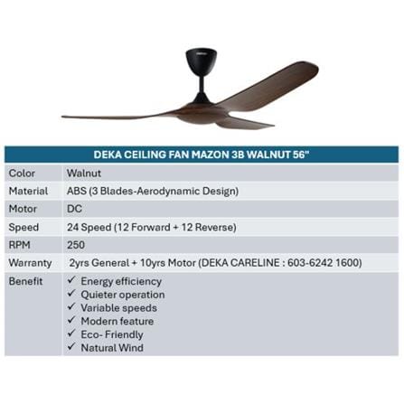 DEKA CEILING FAN MAZON 3B WALNUT 56"