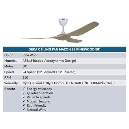 DEKA CEILING FAN MAZON 3B PINEWOOD 56"