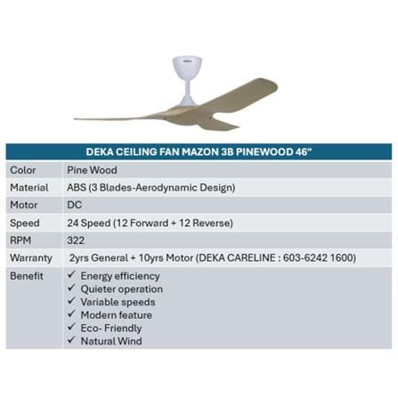 DEKA CEILING FAN MAZON 3B PINEWOOD 46"