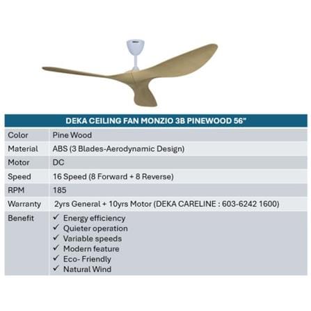 DEKA CEILING FAN MONZIO 3B PINEWOOD 56"