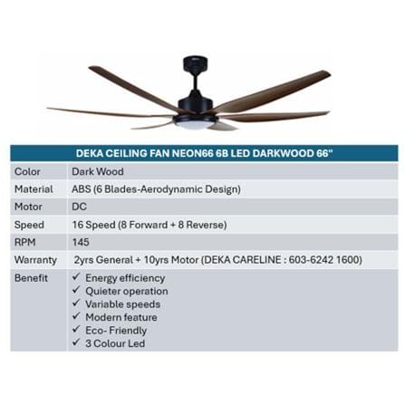 DEKA CEILING FAN NEON 66 LED DARKWOOD 66"