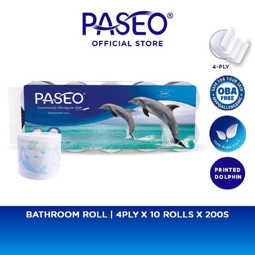 PASEO BATHROOM ROLL 4PLY 10ROLLS DOLPHIN PRINTED