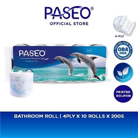 PASEO BATHROOM ROLL 4PLY 10ROLLS DOLPHIN PRINTED