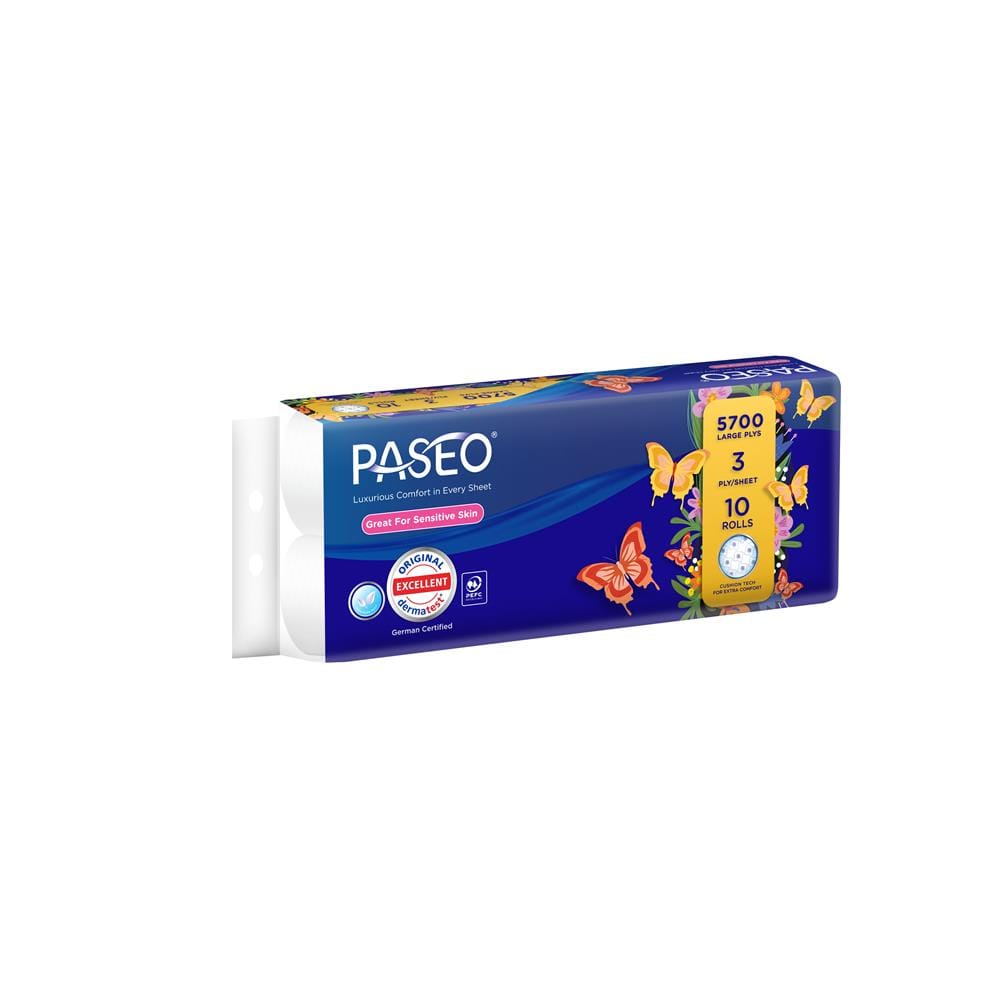PASEO BATHROOM ROLL 3PLY 10ROLLS BUTTERFLY 190S