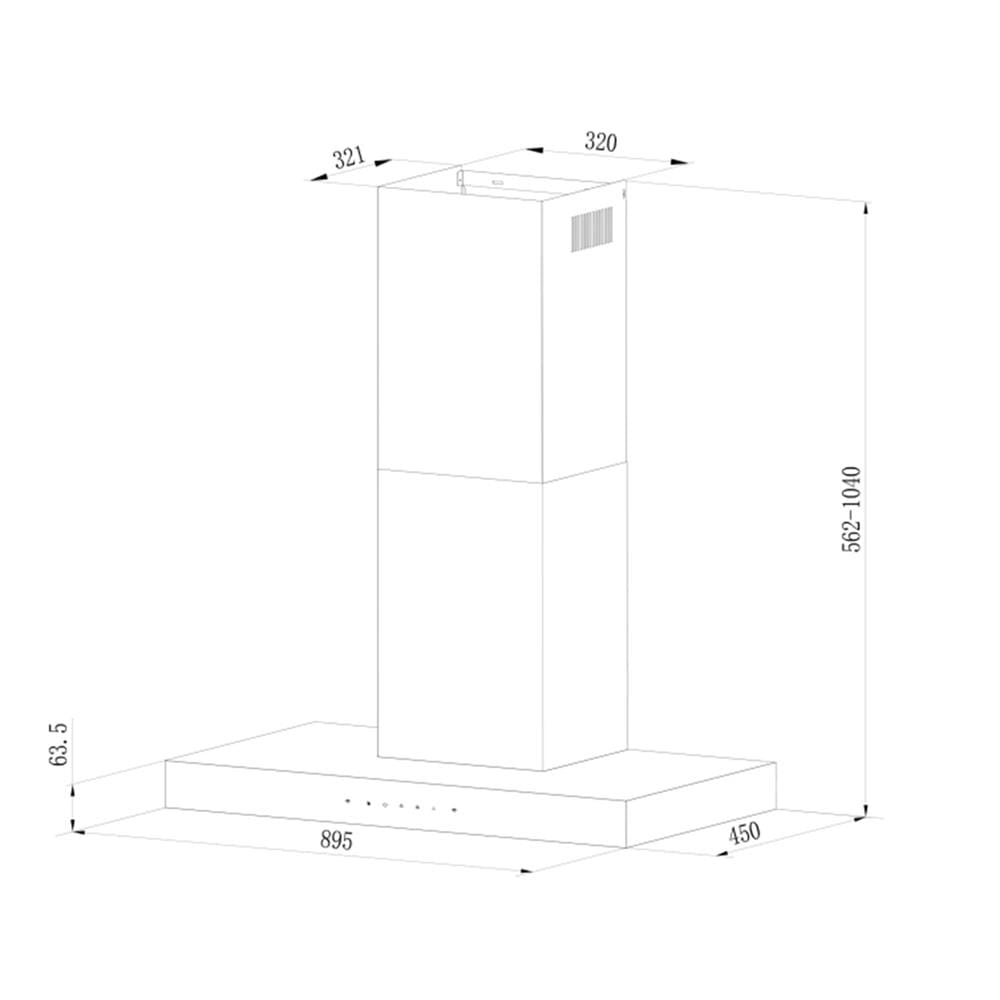 ELBA DESIGNER HOOD EH-R9033(BK) BLACK 90CM 1800M3/H