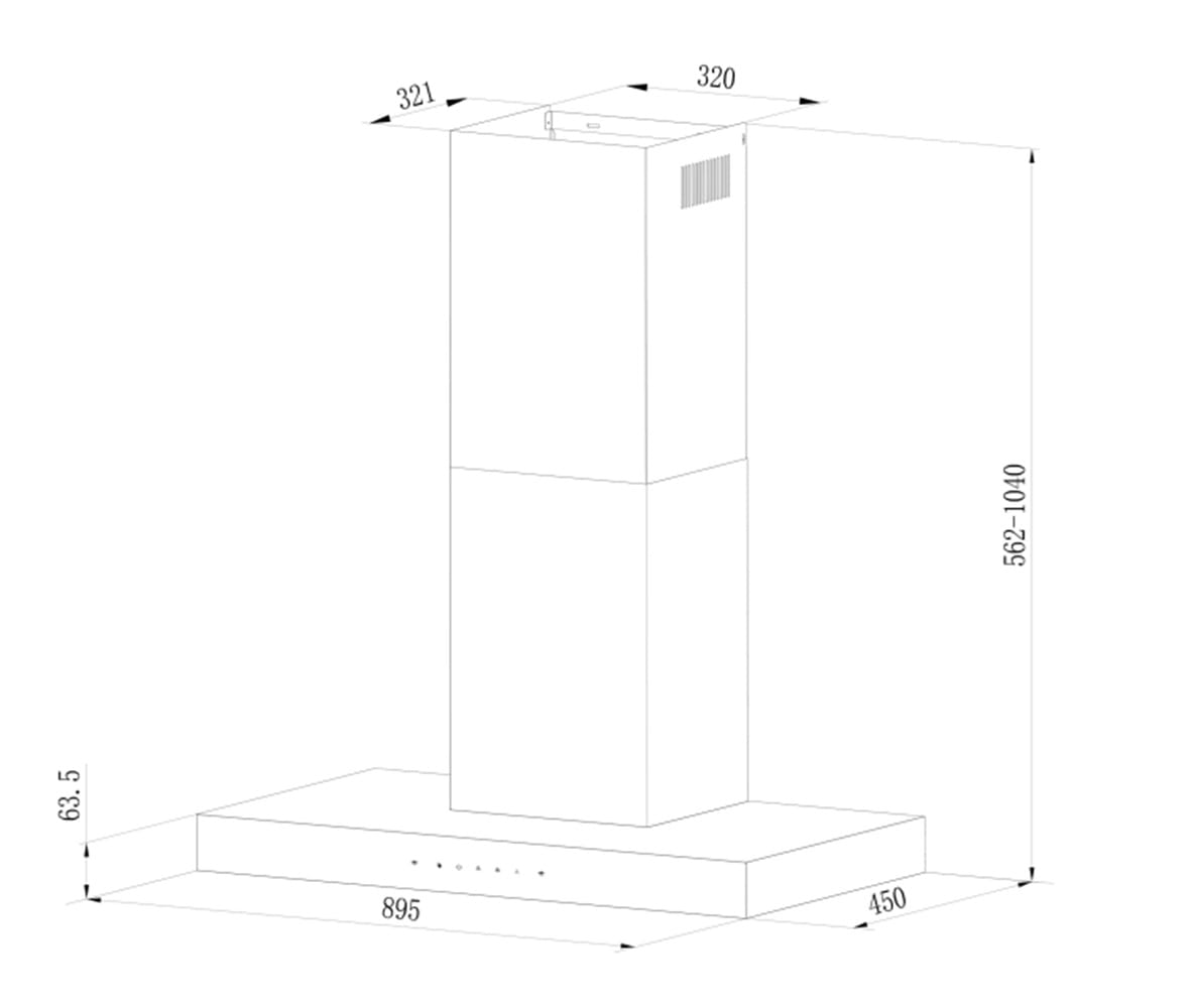 ELBA DESIGNER HOOD EH-R9033(BK) BLACK 90CM 1800M3/H