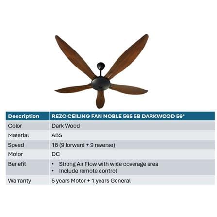 REZO CEILING FAN NOBLE 565 5B DARKWOOD 56"