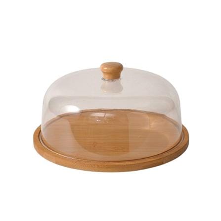 BAMBOO CAKE STAND WITH ACRYLIC LID 25CM