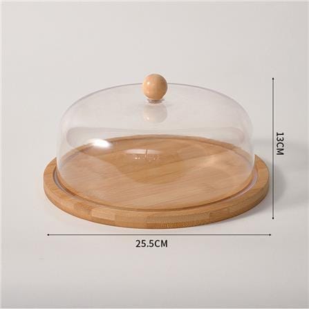 BAMBOO CAKE STAND WITH ACRYLIC LID 25CM