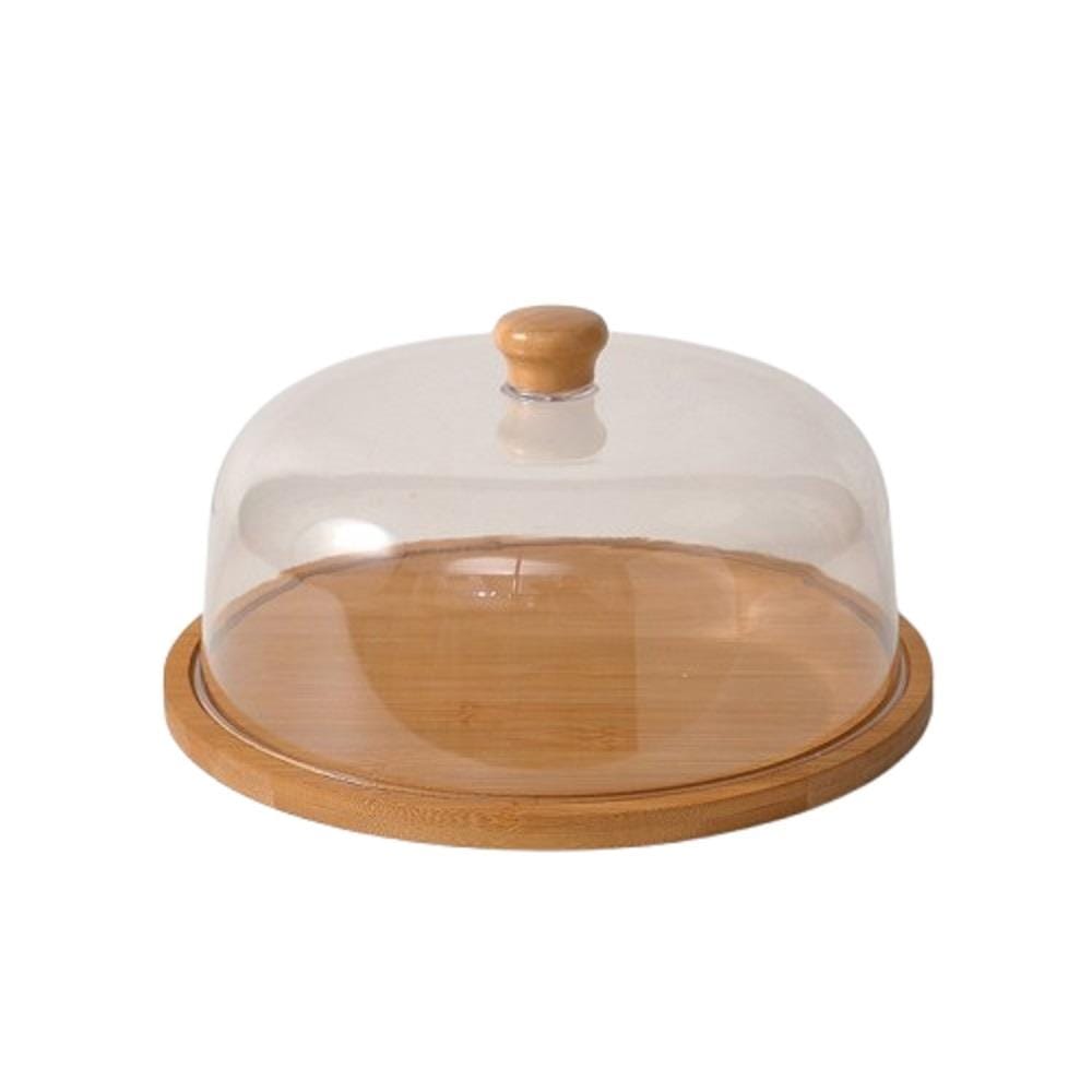 BAMBOO CAKE STAND WITH ACRYLIC LID 30CM