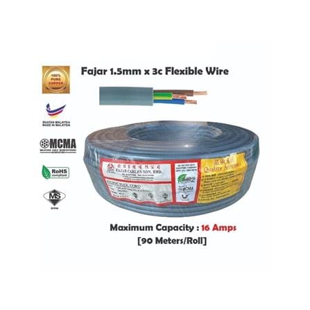 FAJAR 1.5MM x 3 CORE FLEXIBLE CABLE (SIRIM)