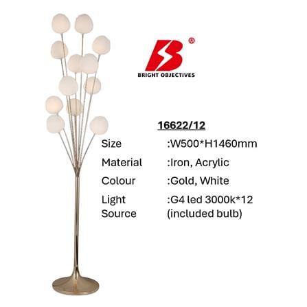 PRE-ORDER BRIGHT OBJECTIVES FLOOR LAMP 16622-12 146CM GOLD+WHITE