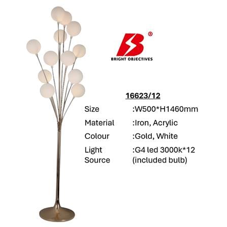 PRE-ORDER BRIGHT OBJECTIVES FLOOR LAMP 16623-12 146CM GOLD+WHITE