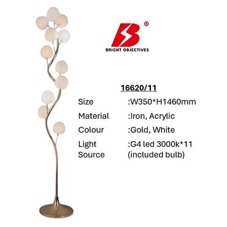 PRE-ORDER BRIGHT OBJECTIVES FLOOR LAMP 16620-11 146CM GOLD+WHITE