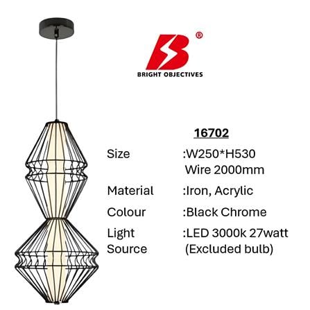 BRIGHT OBJECTIVES PENDANT LAMP 16702 53CM BLACK CHROME