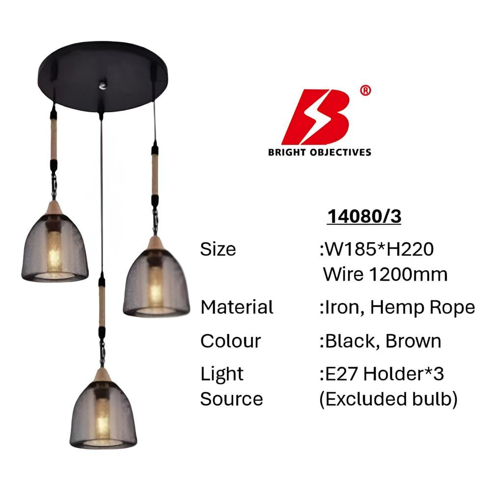 PRE-ORDER BRIGHT OBJECTIVES PENDANT LAMP 14080/3 120CM BLACK BROWN