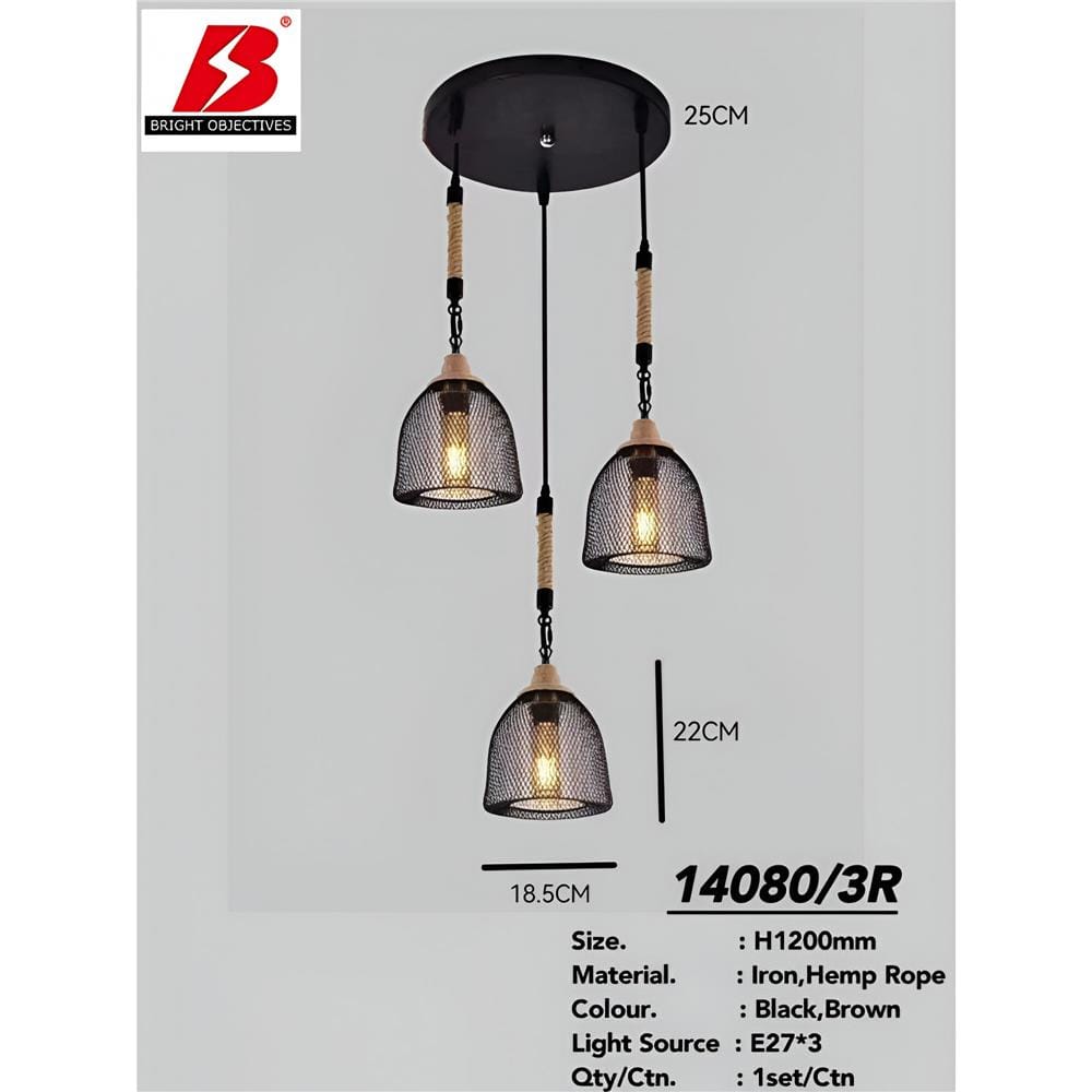 PRE-ORDER BRIGHT OBJECTIVES PENDANT LAMP 14080/3 120CM BLACK BROWN