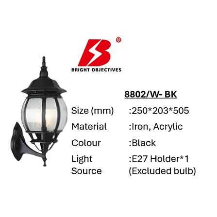 BRIGHT OBJECTIVES WALL OUTDOOR 8802/W 505MM E27 BLACK