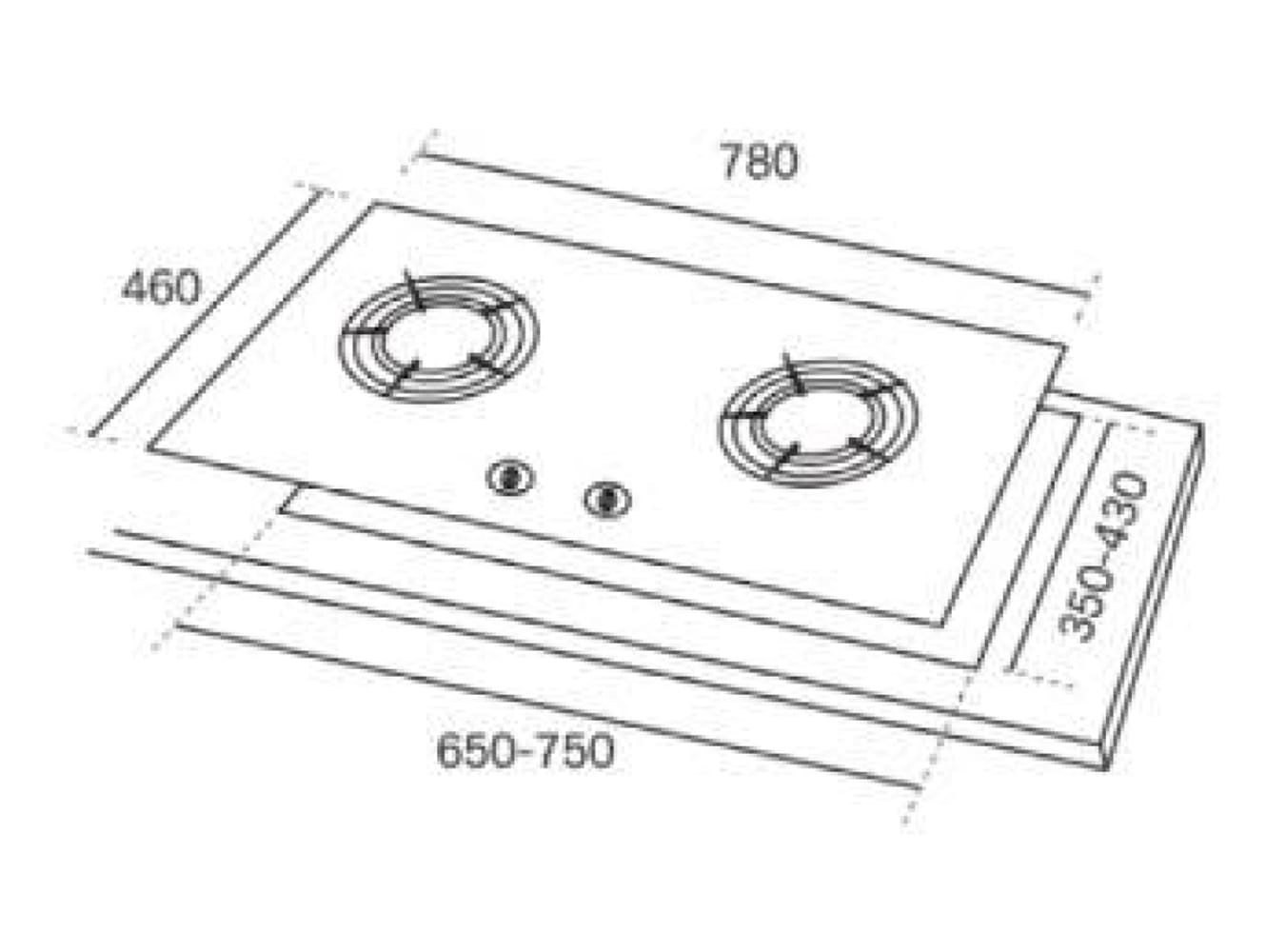 RUBINE GAS HOB RGH-FASCO2B-SK 2BURNERS TEMPERED GLASS 5.5KW 78CM