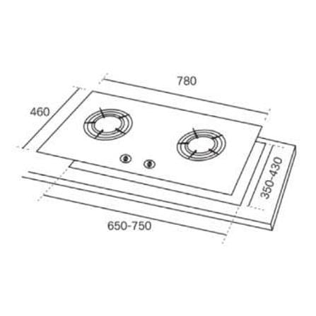 RUBINE GAS HOB RGH-FASCO2B-SK 2BURNERS TEMPERED GLASS 5.5KW 78CM