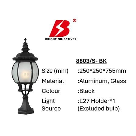 PRE-ORDER BRIGHT OBJECTIVES GATE LAMP 8803/S 755MM E27 BLACK