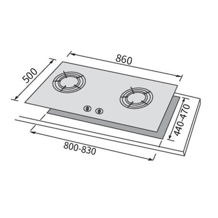 RUBINE GAS HOB RGH-DAKKA2B-SK 2BURNERS 6.3KW 86CM SETAKERA TEMPERED GLASS