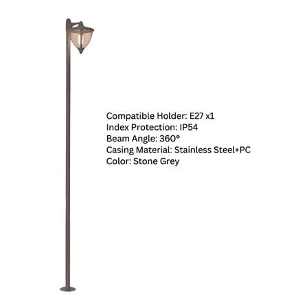 YETPLUS BOLLARD BL3313-1 H2000 E27 STONE GREY 200CM