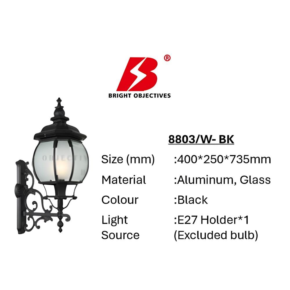 PRE-ORDER BRIGHT OBJECTIVES WALL OUTDOOR 8803/W 735MM E27 BLACK