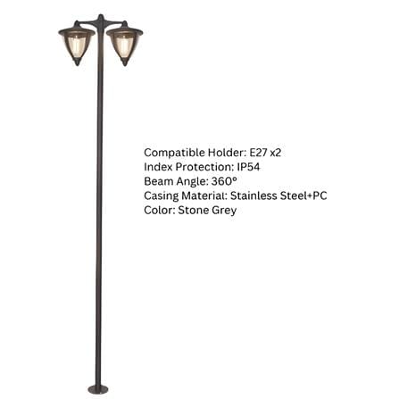 YETPLUS BOLLARD BL3313-2 H2000 E27 STONE GREY