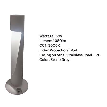 YETPLUS BOLLARD BL3318 H350 12W 3000K (WARM WHITE) STONE GREY