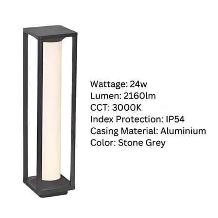 YETPLUS BOLLARD BL3311 H60 24W 3000K (WARM WHITE) STONE GREY 60CM