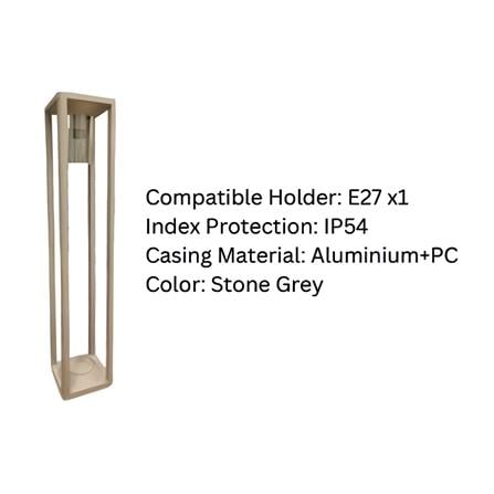 YETPLUS BOLLARD BL3307 H80 E27 STONE GREY 80CM