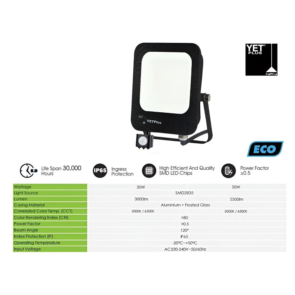 YETPLUS ECO LED FLOODLIGHT JD6127 50W SENSOR 6500K (DAYLIGHT)