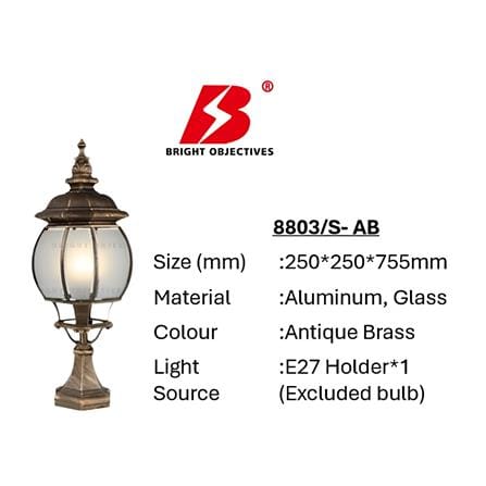 PRE-ORDER BRIGHT OBJECTIVES GATE LAMP 8803/S 755MM E27 ANTIQUE BRASS
