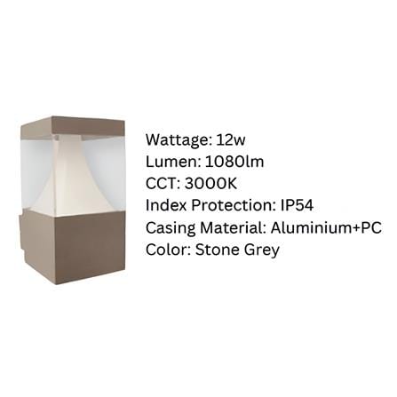 YETPLUS LAWN LAMP W3299-1 1X12W STONE GREY