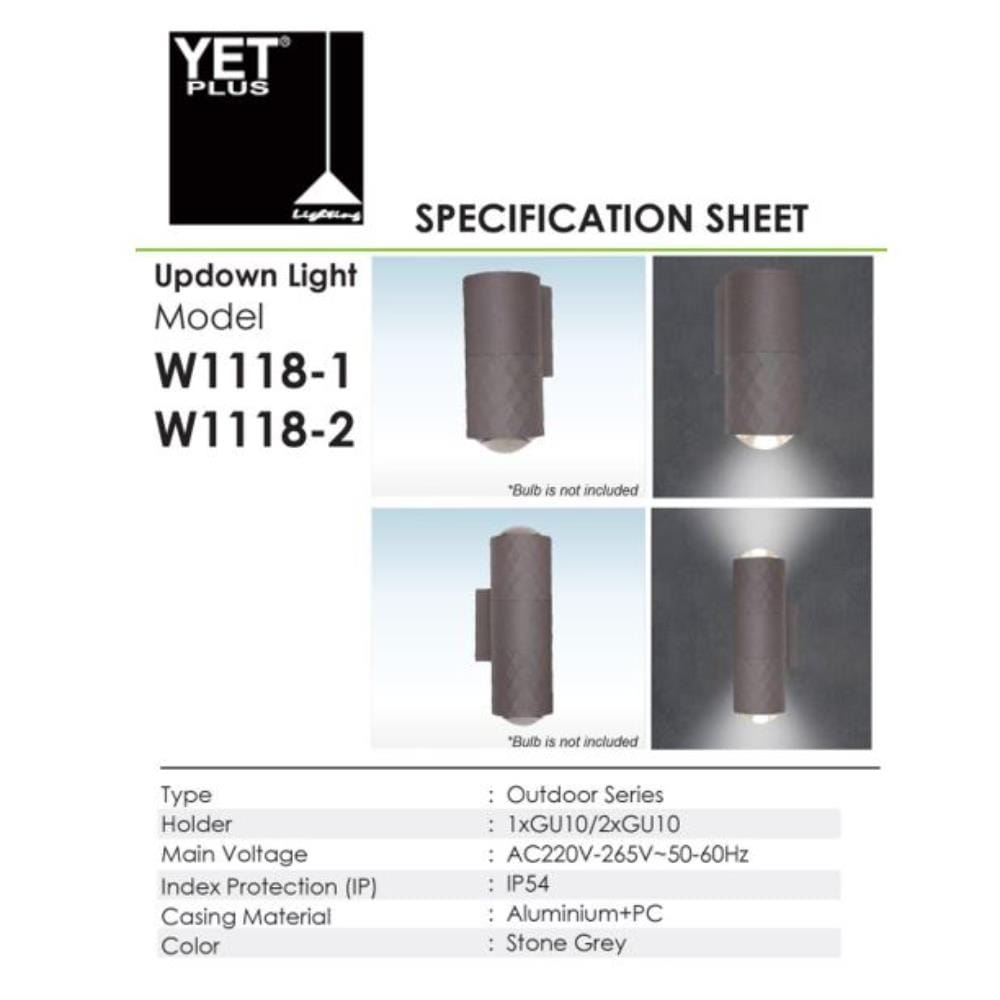 YETPLUS WALL OUTDOOR W1118-1 GU10 STONE GREY