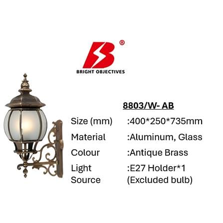 PRE-ORDER BRIGHT OBJECTIVES WALL OUTDOOR 8803/W 735MM E27 ANTIQUE BRASS