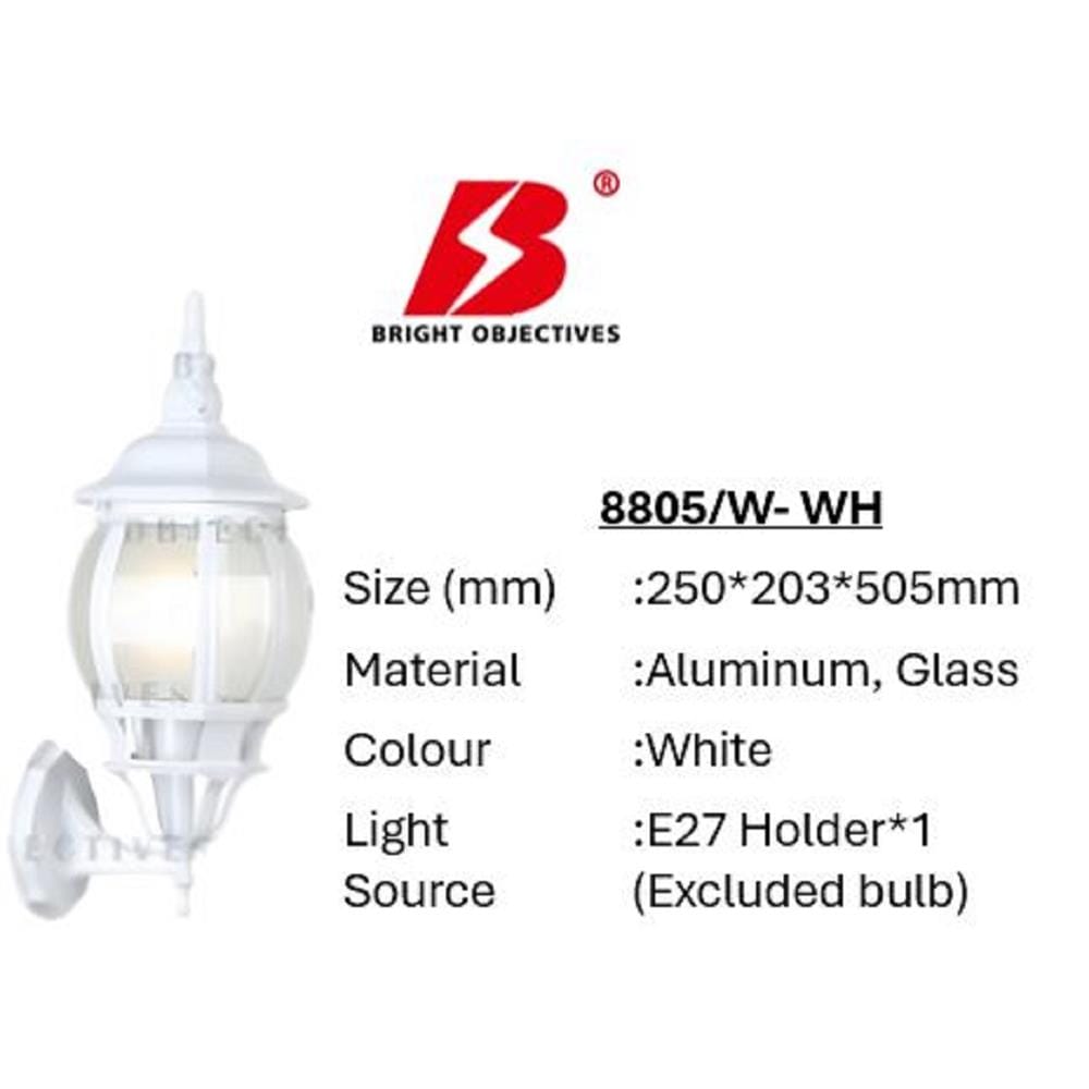 PRE-ORDER BRIGHT OBJECTIVES WALL OUTDOOR 8805/W 505MM E27 WHITE