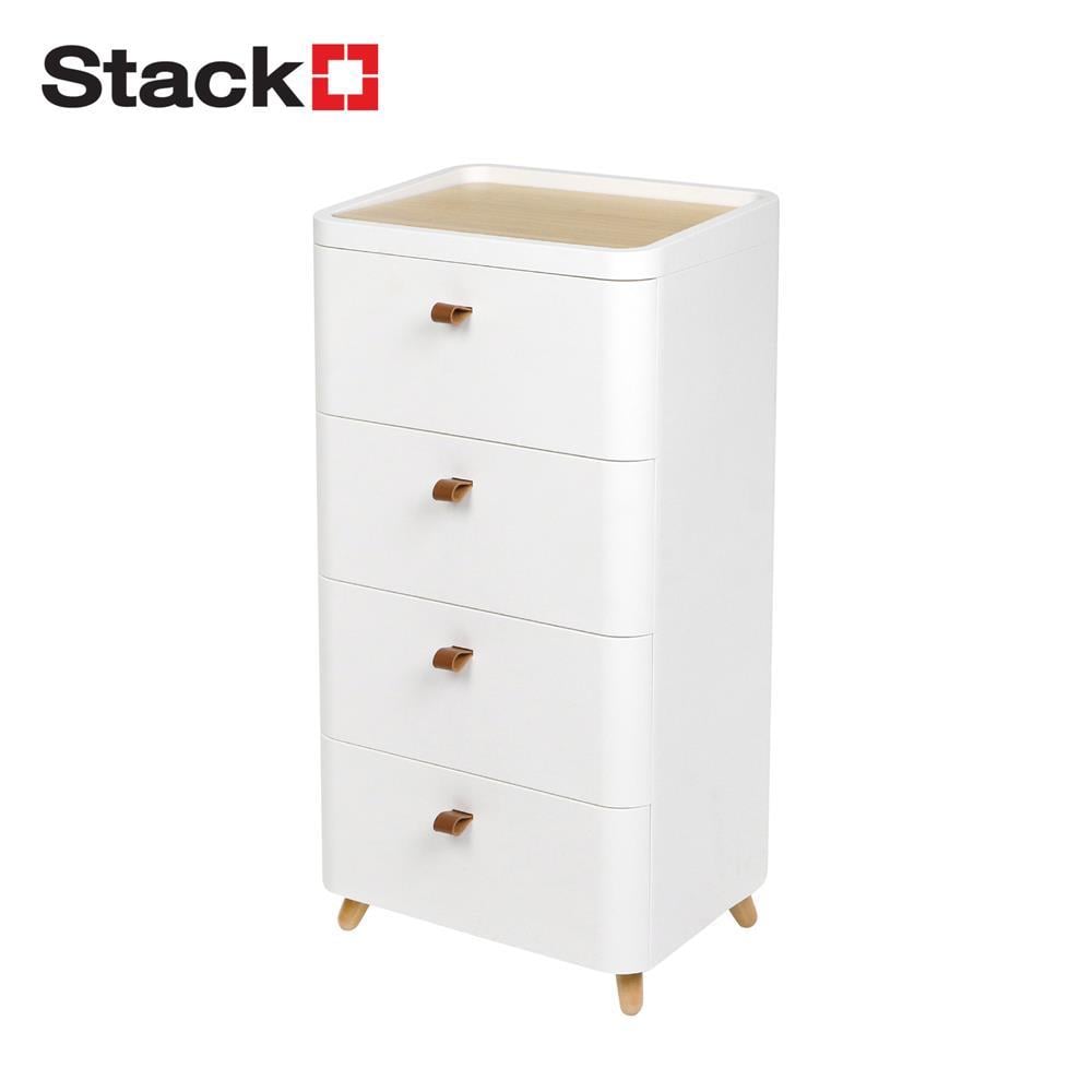 CHEST OF 4 DRAWERS WITH WOODEN LEGS STACKO JOIN 42X32X81.5CM WHITE