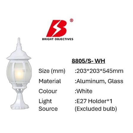 PRE-ORDER BRIGHT OBJECTIVES GATE LAMP 8805/S 545MM E27 WHITE