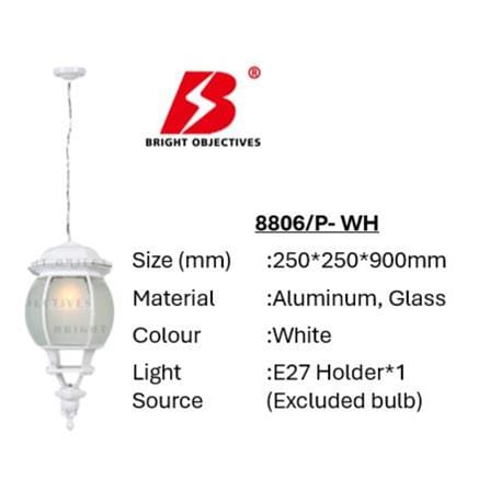 PRE-ORDER BRIGHT OBJECTIVES PENDANT OUTDOOR LAMP 8806/P 900MM E27 WHITE