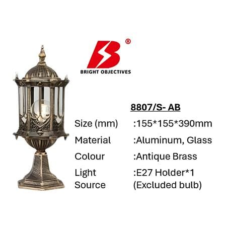 PRE-ORDER BRIGHT OBJECTIVES GATE LAMP 8807/S 390MM E27 ANTIQUE BRASS