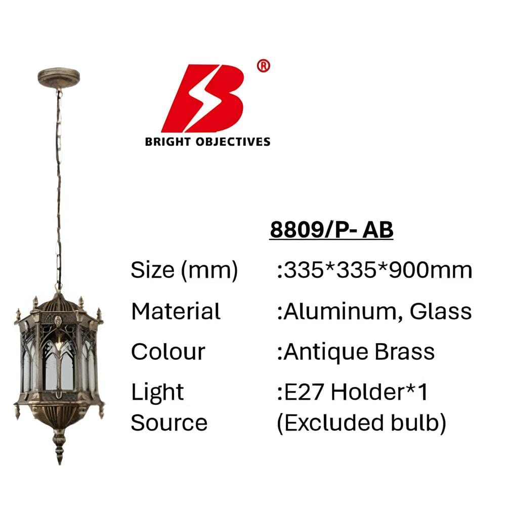 PRE-ORDER BRIGHT OBJECTIVES PENDANT OUTDOOR LAMP 8809/P 900MM E27 ANTIQUE BRASS