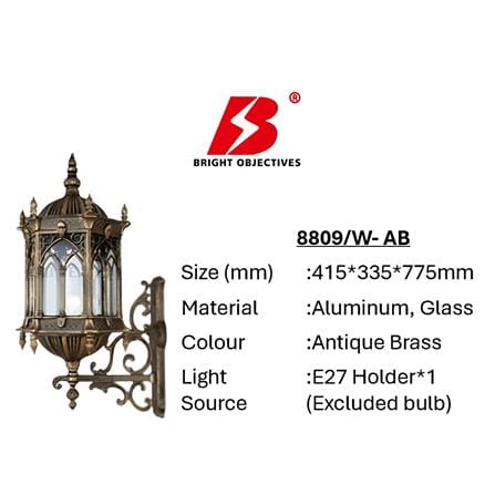 PRE-ORDER BRIGHT OBJECTIVES WALL OUTDOOR 8809/W 775MM E27 ANTIQUE BRASS