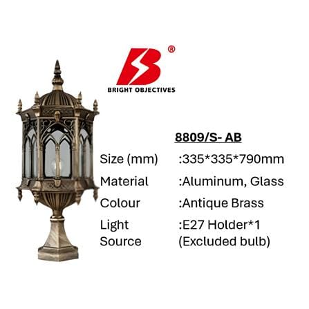 PRE-ORDER BRIGHT OBJECTIVES GATE LAMP 8809/S 790MM E27 ANTIQUE BRASS