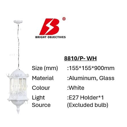 PRE-ORDER BRIGHT OBJECTIVES PENDANT OUTDOOR LAMP 8810/P 900MM E27 WHITE
